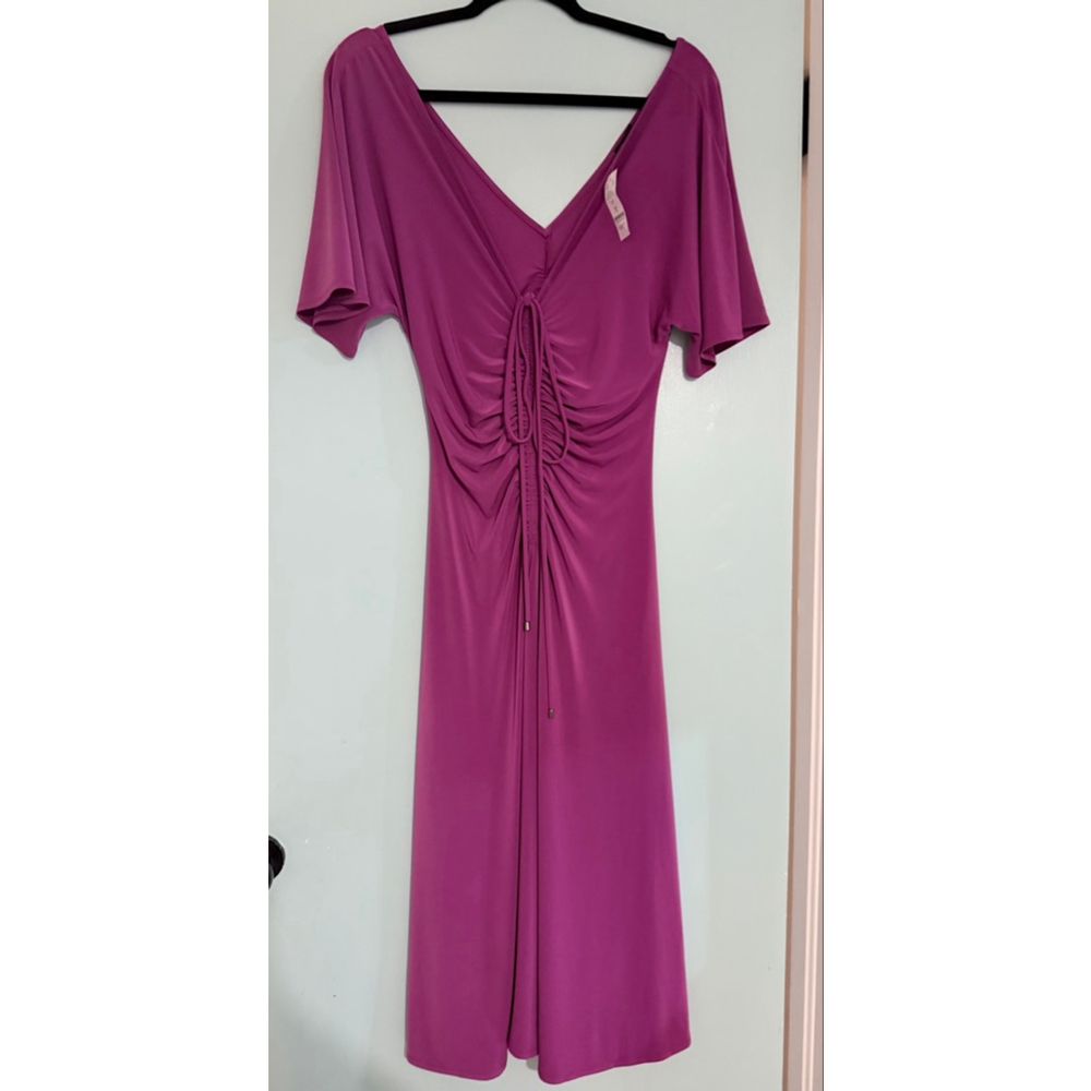White House Black Market Dress Medium Pink Ruched Front Midi NWT WHBM
